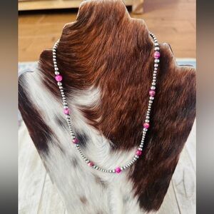 Pink Dream Mojave & 925 Sterling Silver Navajo Pearl Necklace